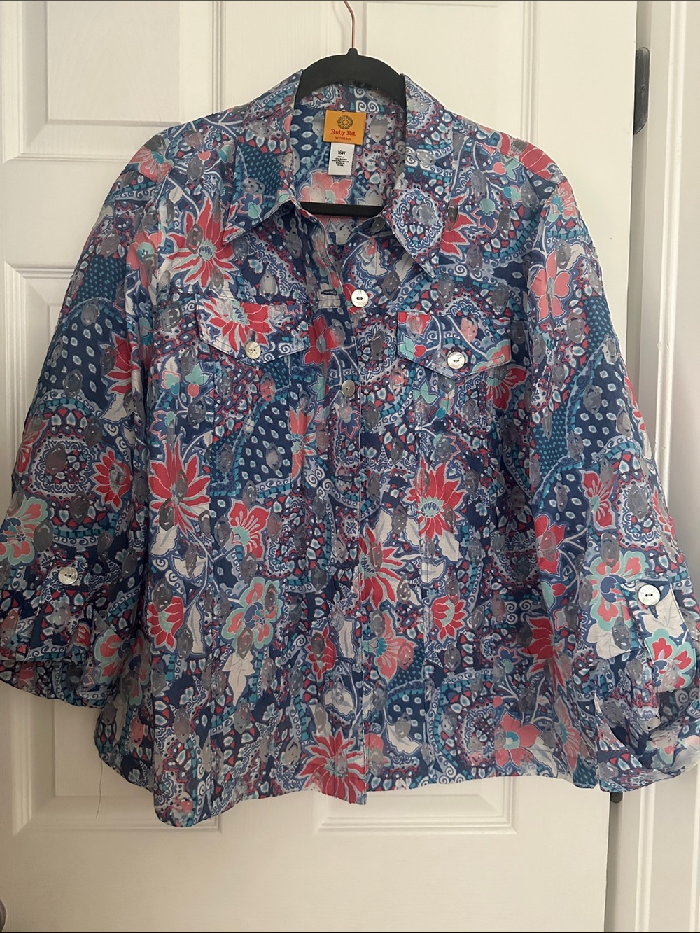 Ruby Rd. Blue Floral Button-Front Blouse